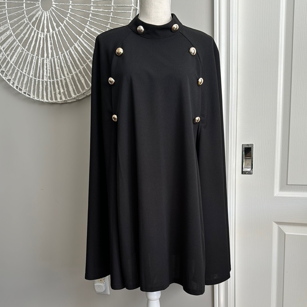SHEIN Elegant Black Cape with Gold Buttons